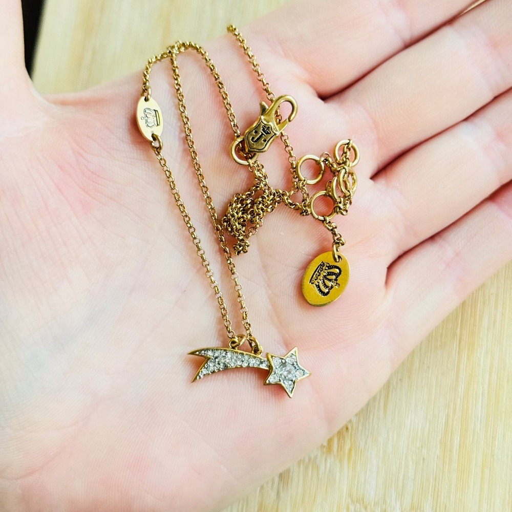 Juicy Couture Shooting Star Necklace Crystal Pave Designer Gold Designer Y2K 19"